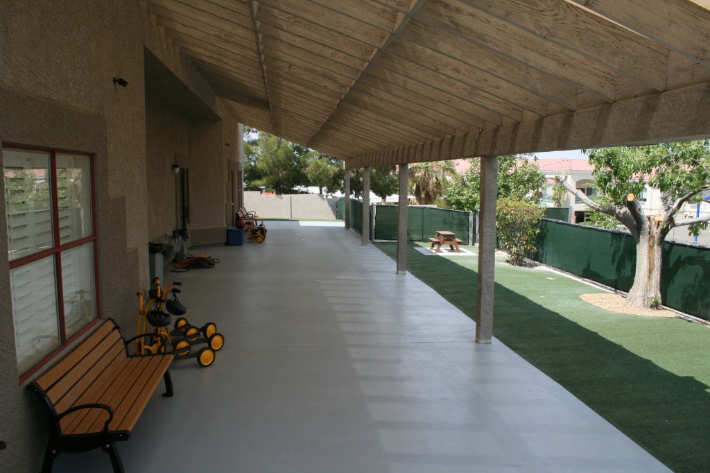 Shaded patio area.