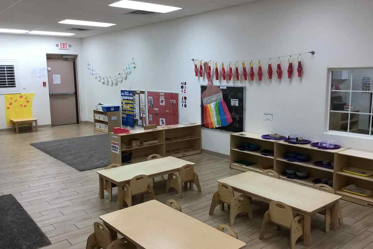 classroom with low tables